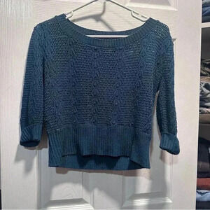Women’s Jade Green Knit Sweater Size M 3/4 Sleeve Textured Lightweight Sweater